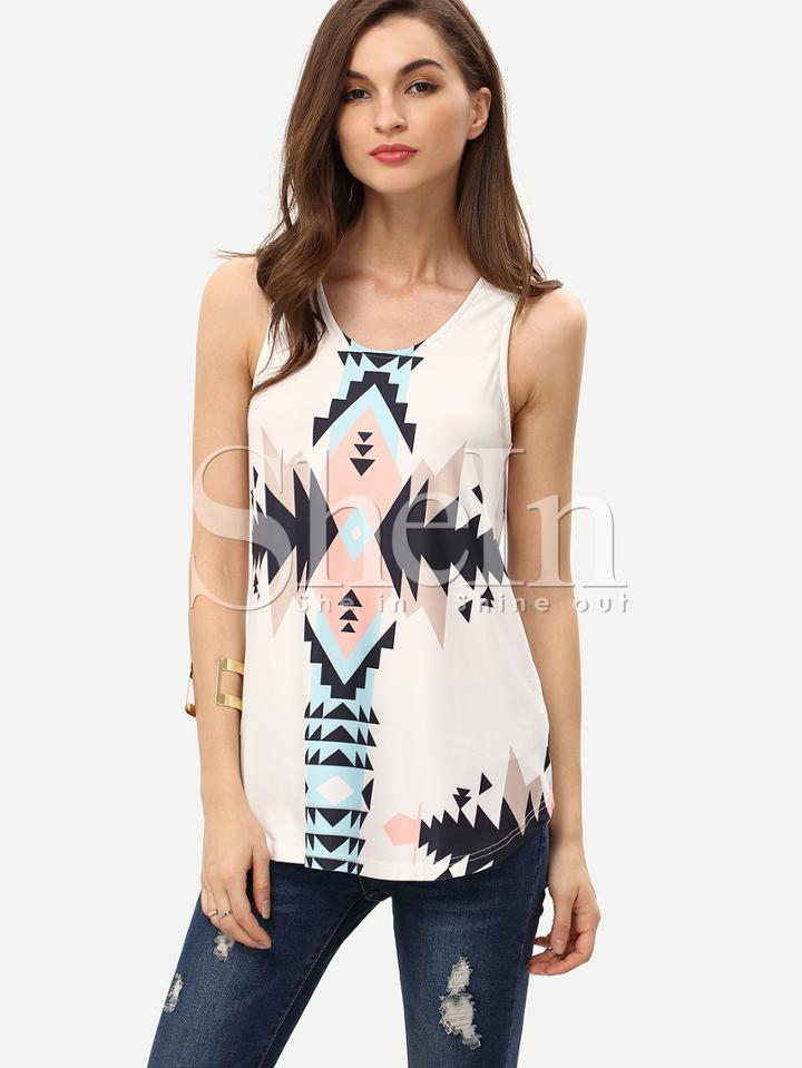 Shein Geometric Print In White Tank Top