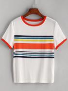 Shein White Contrast Striped Trim T-shirt