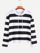 Shein Contrast Striped Drawstring Hooded T-shirt