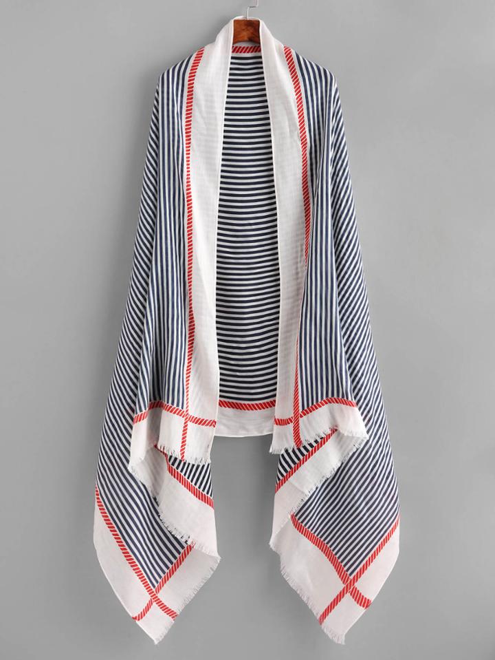 Shein Striped Print Fringe Trim Scarf