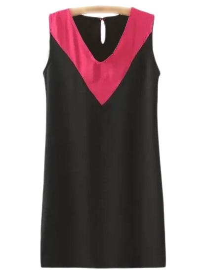 Shein Hot Pink Sleeveless V Neck Keyhole Back Shift Dress