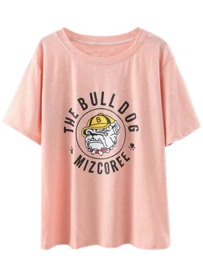 Shein Pink Cartoon Dog Print Casual T-shirt