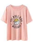 Shein Pink Cartoon Dog Print Casual T-shirt