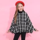 Shein Girls Raw Hem Hoodie Plaid Cape Coat