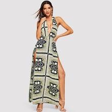 Shein Halter Knot Allover Print Dress