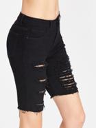Shein Thigh Length Ripped Skinny Denim Shorts