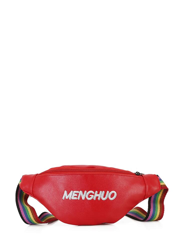 Shein Letter Print Pu Bum Bag With Striped Strap