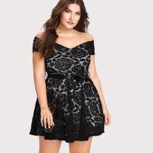 Shein Plus Ribbon Tie Waist Lace Dress