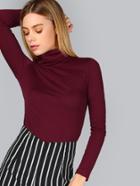 Shein Burgundy Turtleneck Long Sleeve Slim Fit T-shirt