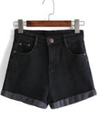 Shein Black Pockets Buttons Denim Shorts