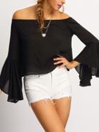 Shein Black Off The Shoulder Bell Sleeve Shirt