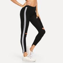 Shein Striped Side Ripped Leggings