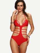 Shein Plunge Neck Cutout Strappy One-piece Swimwear