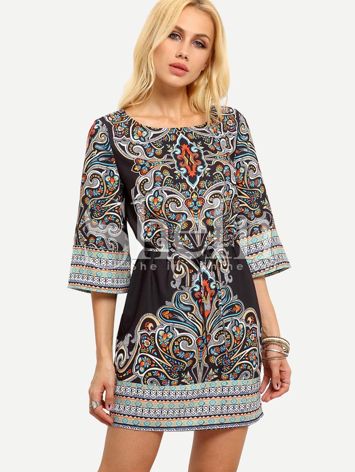 Shein Paisley Print Self-tie Dress