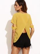 Shein Yellow Split Back Ripped Sleeve Top