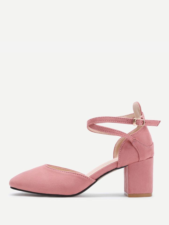 Shein Pointed Toe Ankle Strap Block Heels