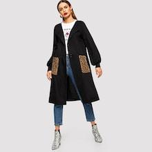 Shein Contrast Leopard Bishop Sleeve Coat
