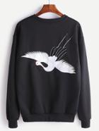 Shein Black Gruidae Embroidered Sweatshirt