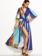 Shein Color Block Kimono Sleeve Surplice Wrap Dress