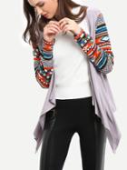 Shein Grey Geometric Print Drape Front Knit Coat