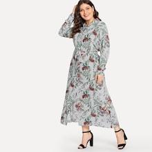 Shein Plus Collar Floral Print Dress