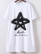 Shein White Short Sleeve Split Side Star Print T-shirt Dress