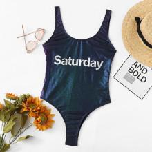 Shein Letter Print Iridescent Tank Swimsuit