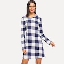 Shein Round Neck Grid Dress