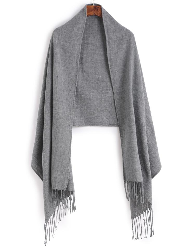 Shein Grey Long Fringe Elegant Shawl Scarf