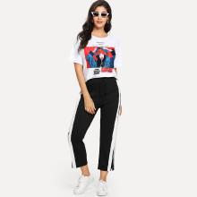 Shein Girl Print Tee & Split Side Pants