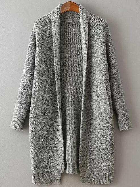Shein Grey Shawl Collar Drop Shoulder Long Sweater Coat