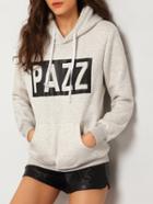 Shein Grey Hooded Long Sleeve Pazz Print Sweatshirt