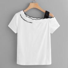 Shein Slogan Embroidered Asymmetric T-shirt