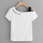 Shein Slogan Embroidered Asymmetric T-shirt
