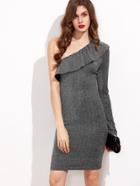 Shein Silver Ruffle One Shoulder Sparkle Sheath Dress