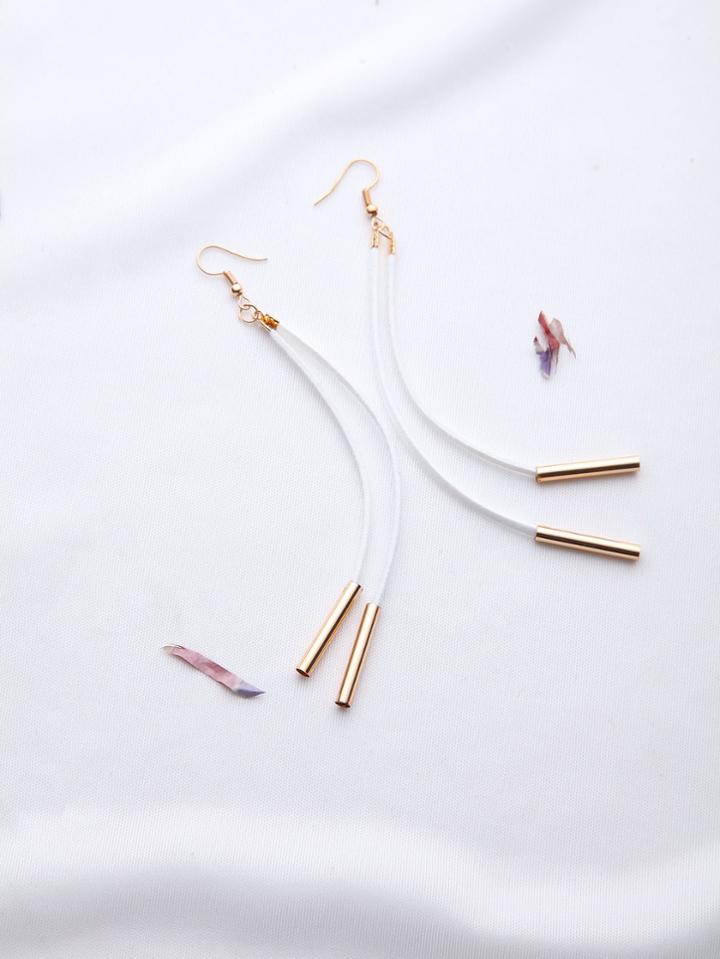 Shein White And Gold Bar Pendant Earrings