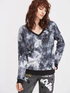 Shein Black And White Tie Dye Print Sheer Mesh Back Sweatshirt