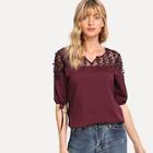 Shein Lace Panel Knot Sleeve Blouse