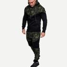 Shein Men Contrast Camo Hooded Jacket With Drawstring Pants
