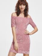 Shein Pink Off The Shoulder Crushed Velvet Dress