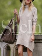 Shein Oatmeal Long Sleeve Casual Dress
