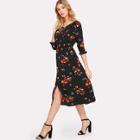 Shein Button Up Frilled Floral Dress