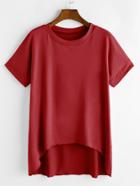 Shein Burgundy Short Sleeve Dip Hem T-shirt