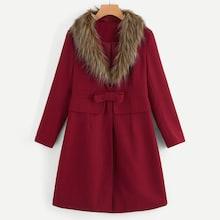 Shein Contrast Faux Fur Bow Coat