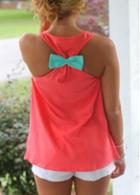 Rosewe Anchor Print Bowknot Decorated Sleeveless T Shirt