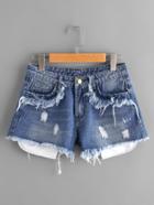 Shein Stick Out Pocket Detail Frayed Denim Shorts