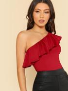 Shein Flounce One Shoulder Fitted Tee