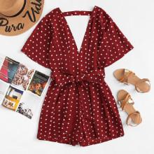 Shein Polka Dot Self Tie Waist Romper