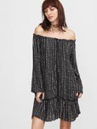 Shein Black Off The Shoulder Dot Print Ruffle Dress