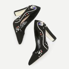 Shein Rhinestone Design Block Heeled Pumps